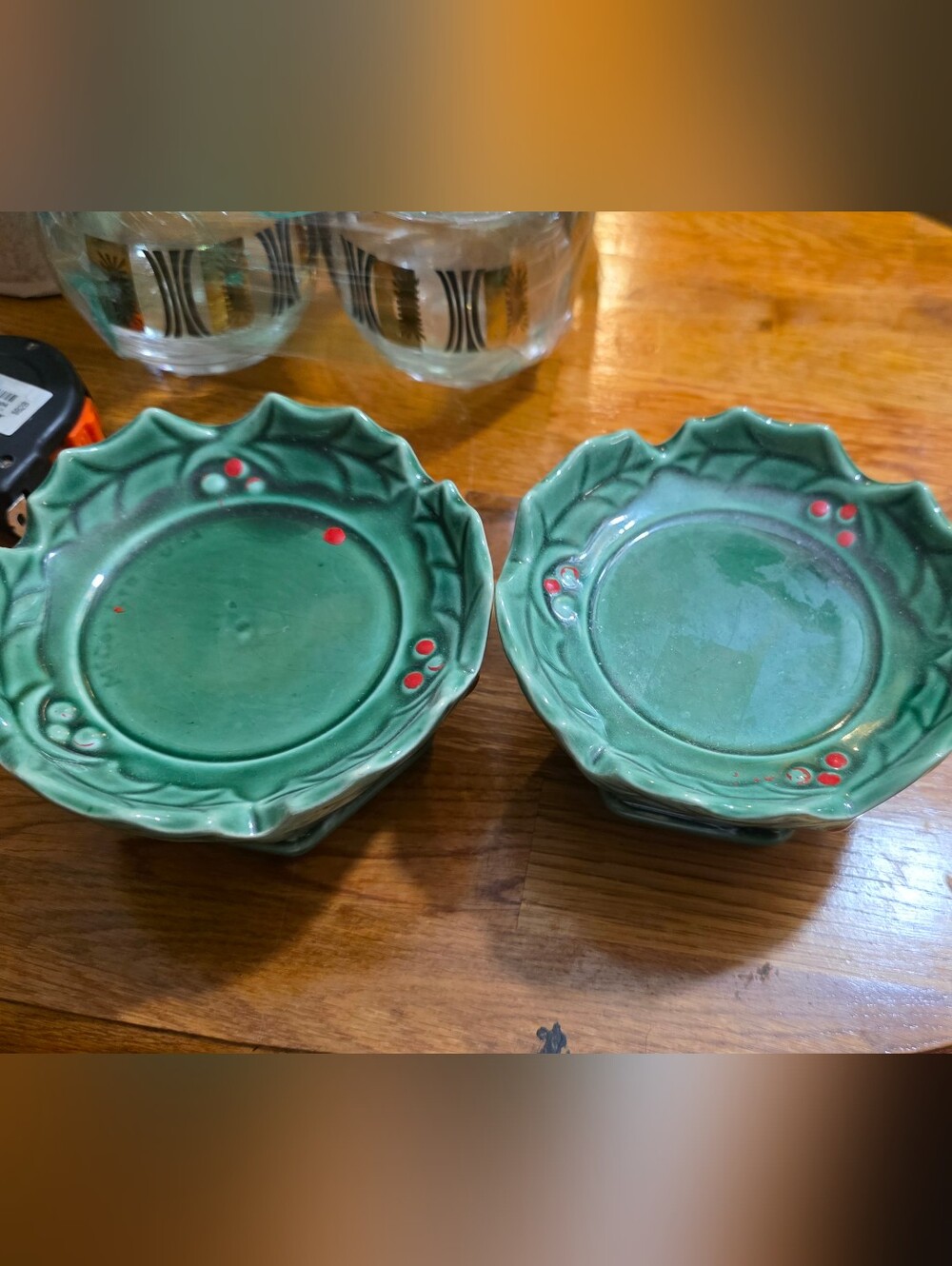 2 vintage McCoy Pottery holly berry candle holder Ceramic